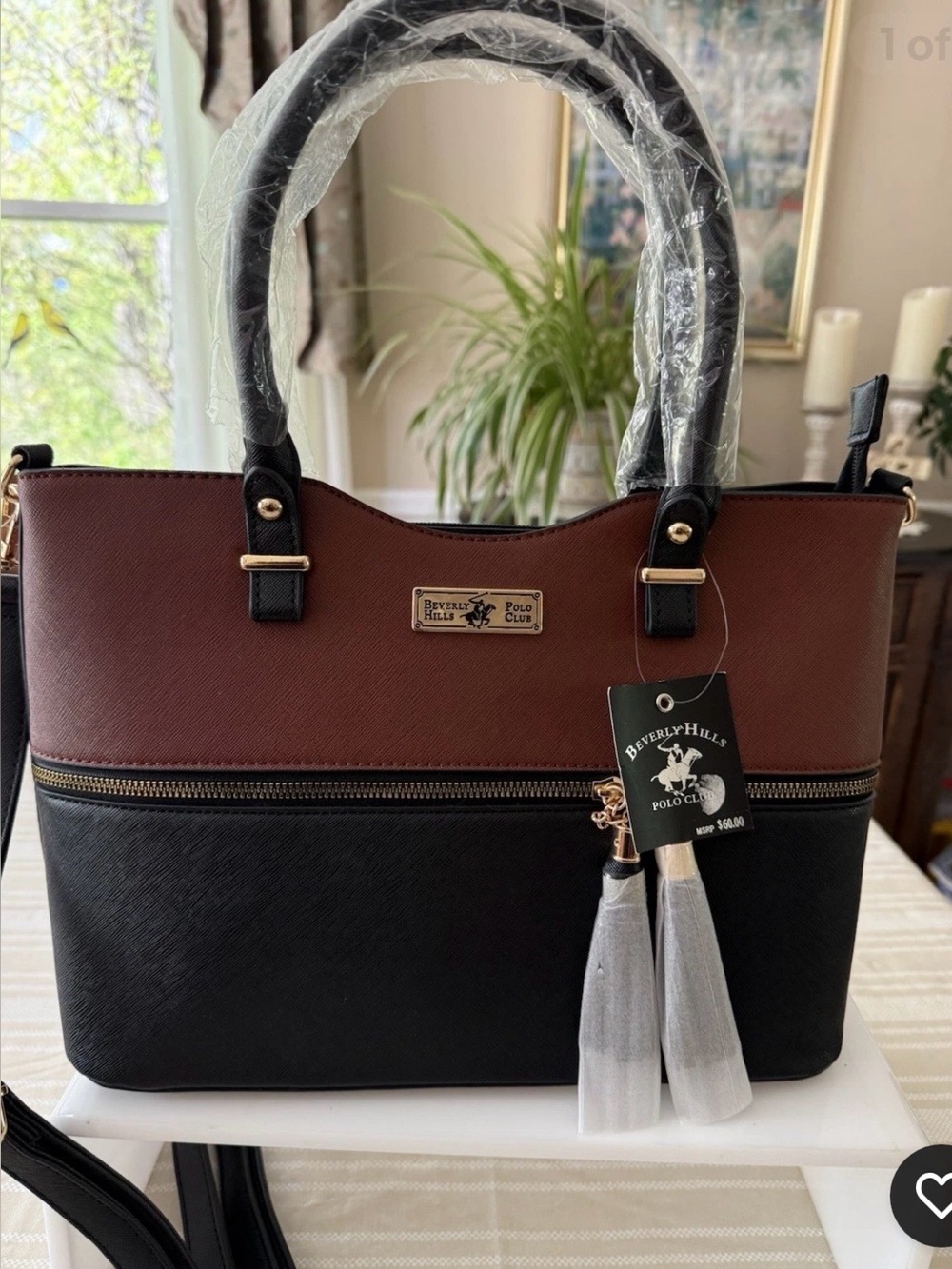 Beverly Hills Polo Club Brown and Black Two-Tone Tote with Gold Accents